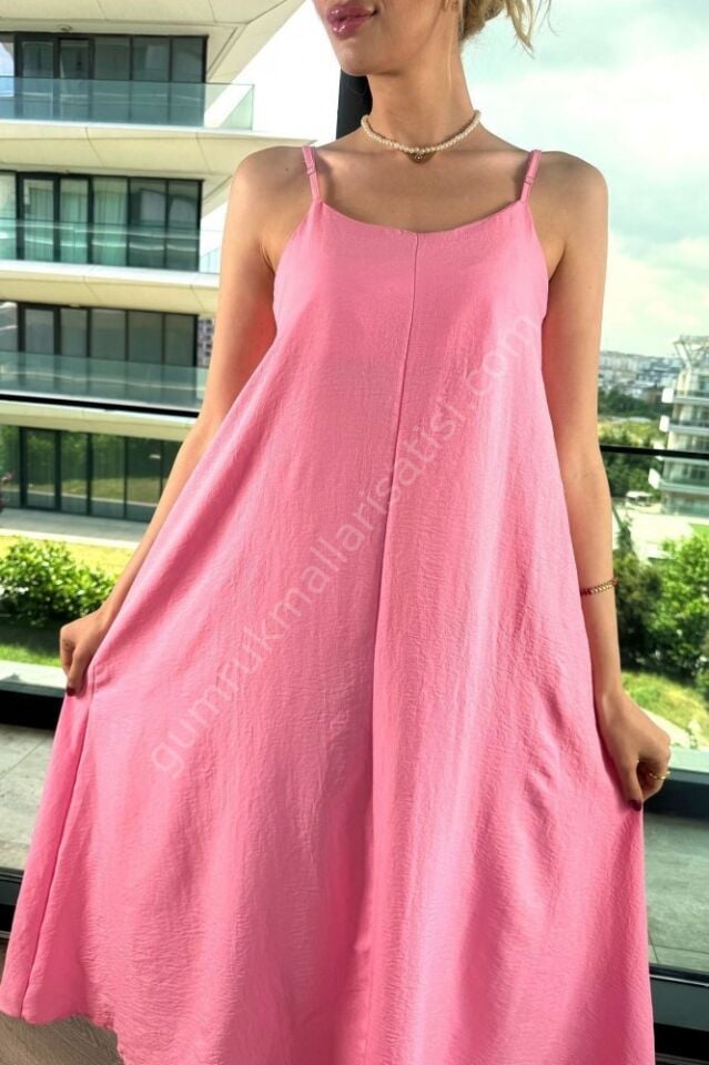 Modern Penye Kompen Pembe Elbise