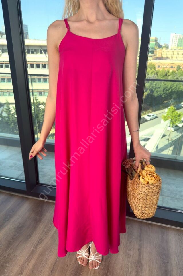 Modern Penye Kompen Fuşya Elbise