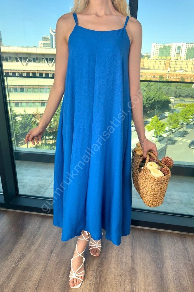 Modern Penye Kompen Mavi Elbise