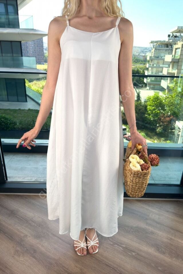 Modern Penye Kompen Beyaz Elbise