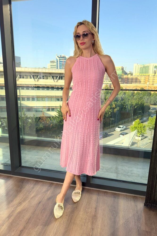 Astarlı Triko Estar Pembe Elbise