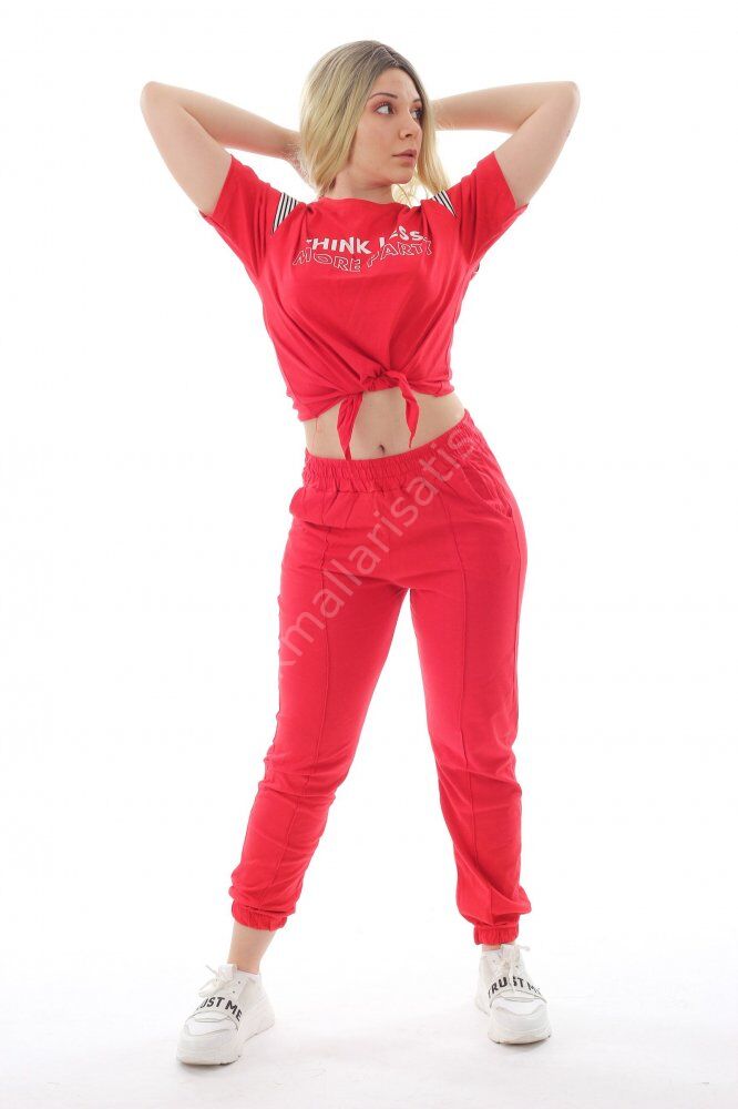 Kırmızı Renk Baskılı Kadın T-shirt M