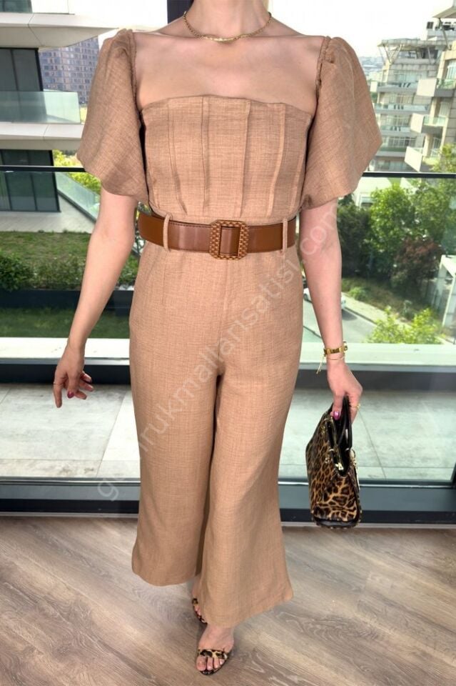 Kemerli Cepli Poliviskon Ceplon Kahverengi Elbise