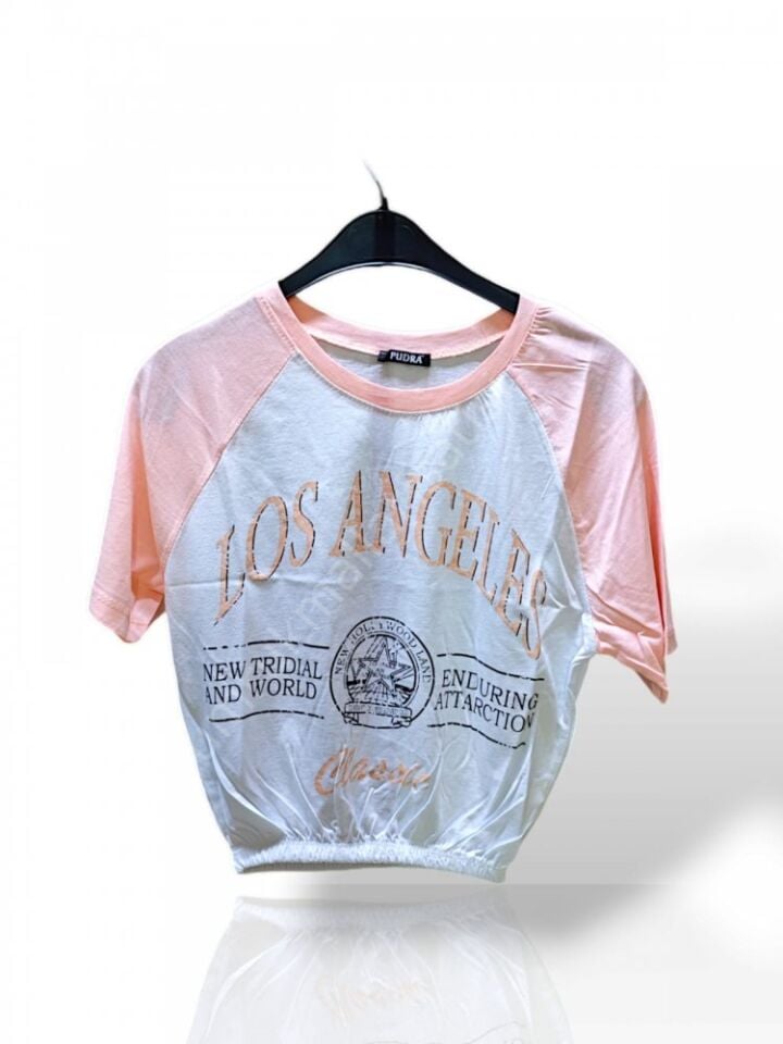 Pudra Mavi Renk Baskılı Kadın T-Shirt