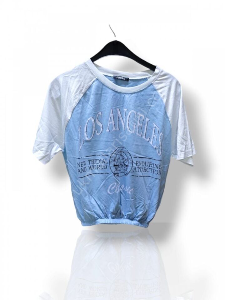 Mavi Renk Baskılı Kadın T-Shirt