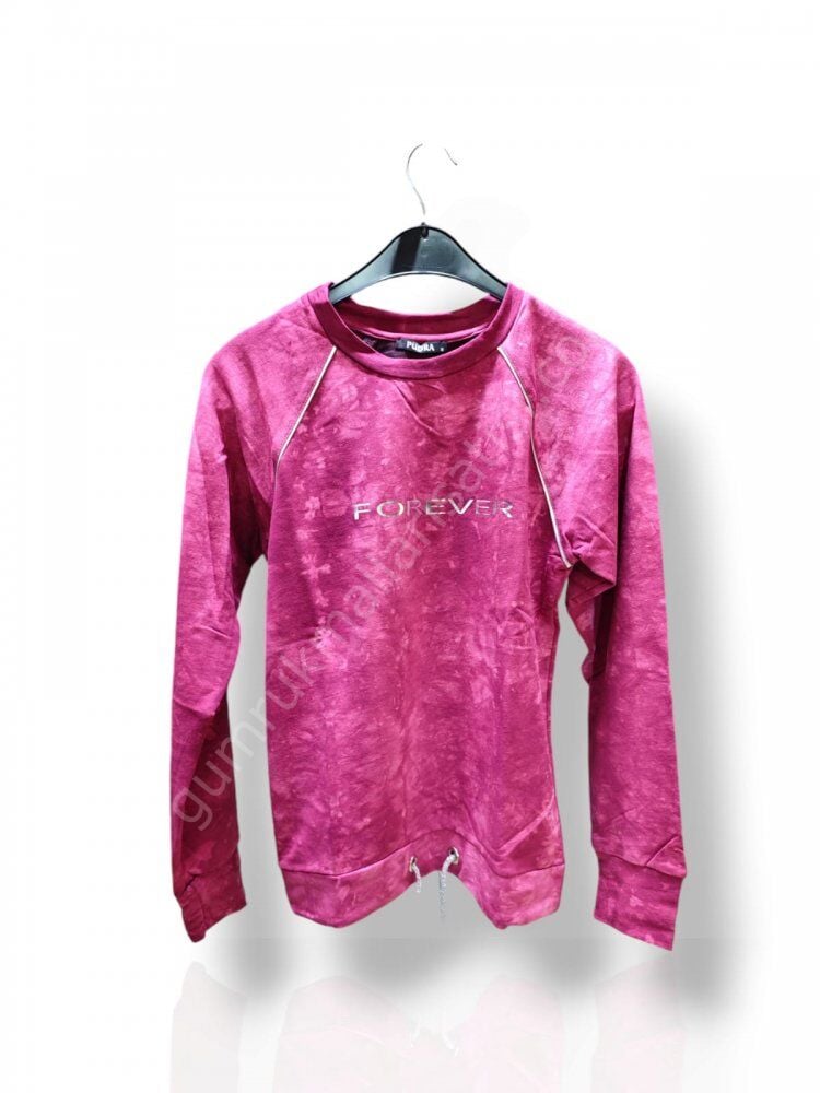 Pudra Koyu Pembe Renk Baskılı Kadın Sweetshirt