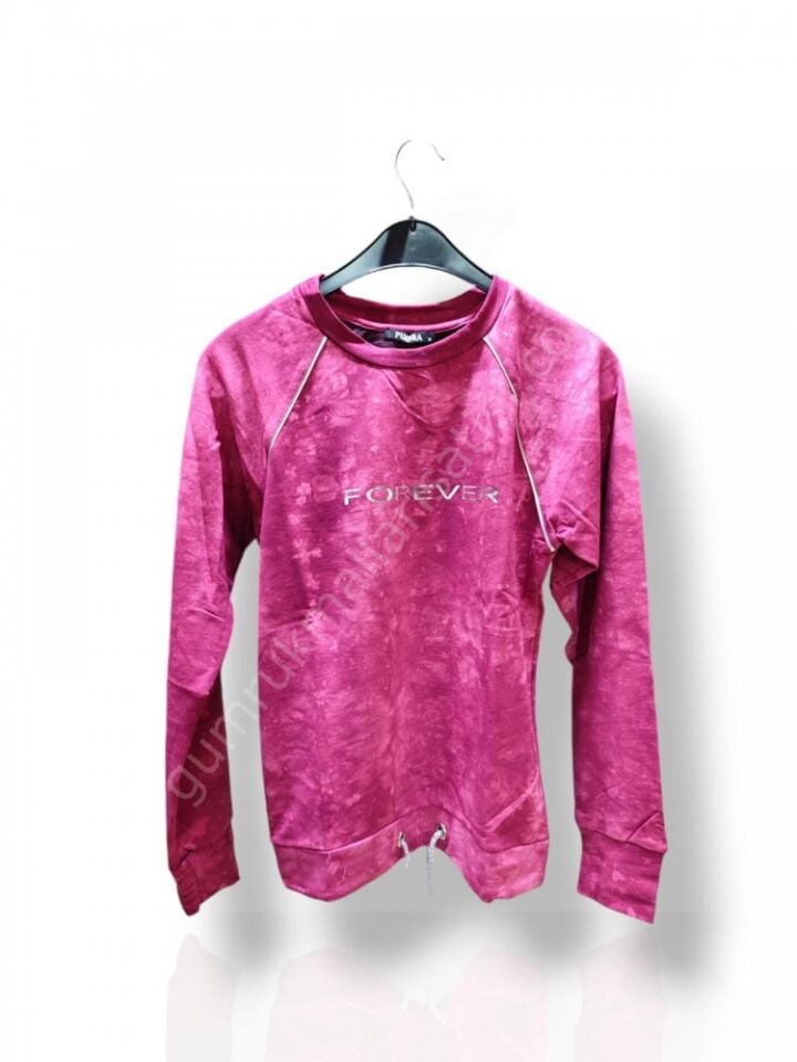 Pudra Koyu Pembe Renk Baskılı Kadın Sweetshirt