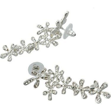 Çiçek Formlu Zirkon Taşlı Gümüş Kaplama Tekli Küpe