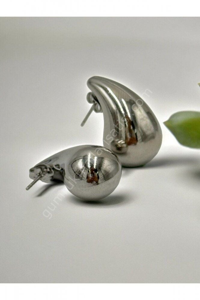 Tombul Gümüş Çelik Küpe