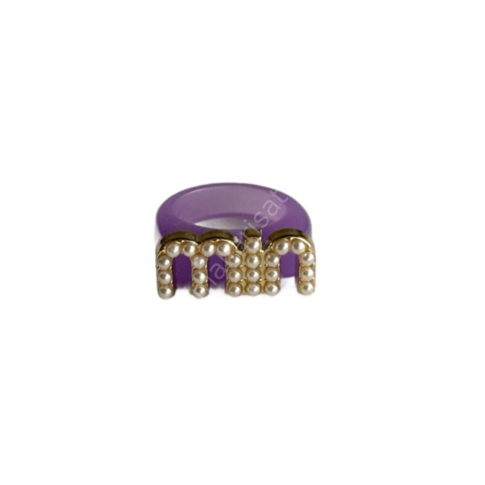 Harf ve Yuvarlak Boncuk Detaylı Mor Yüzük