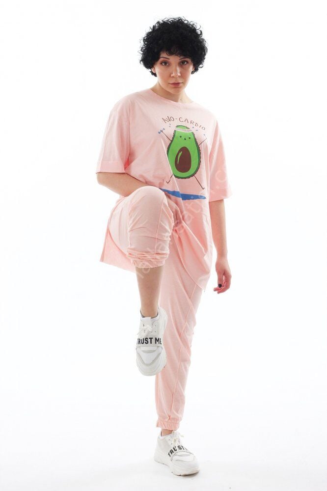 Pudra Renk Avakado Baskılı Tunik M