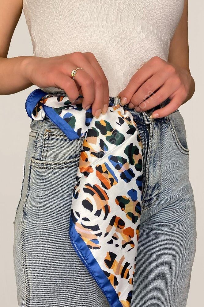 Leopar Desenli Sax Mavi Bandana Fular