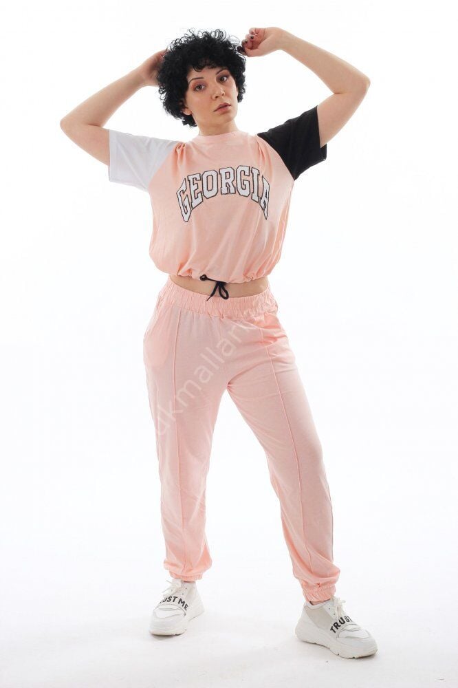 Pudra Renk Baskılı Kadın T-Shirt