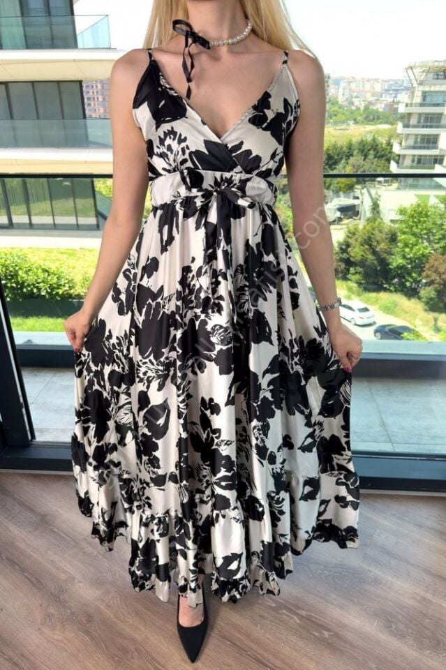 Desenli Şifon Zarfes Elbise