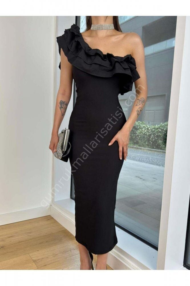 Astarsız Penye Kompen Siyah Elbise