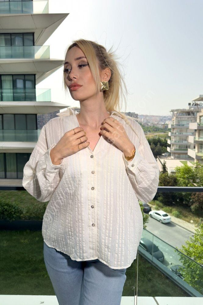 Modern Oversize Genlek Beyaz Gömlek