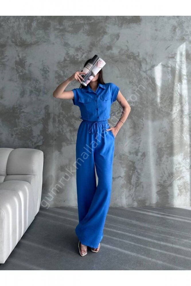 Mavi Gömlek Crop Palazzo Pantolon