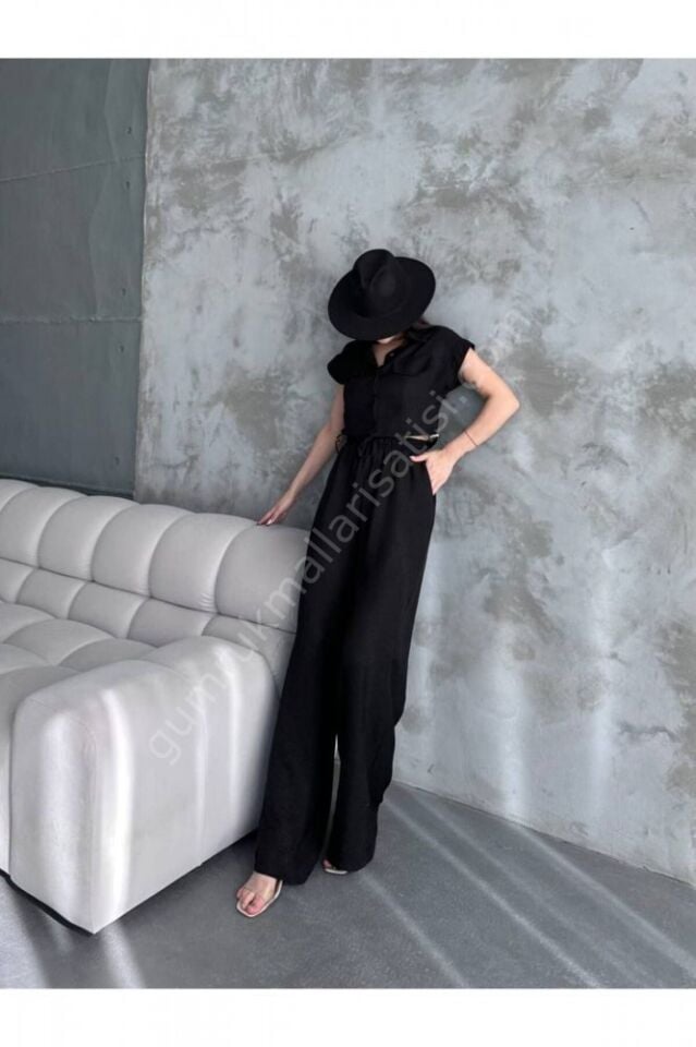 Siyah Gömlek Crop Palazzo Pantolon