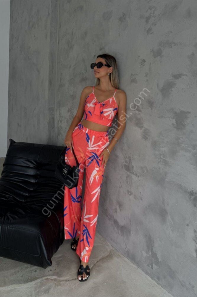 Desenli Bürümcük Krop Türüm Pembe Takım