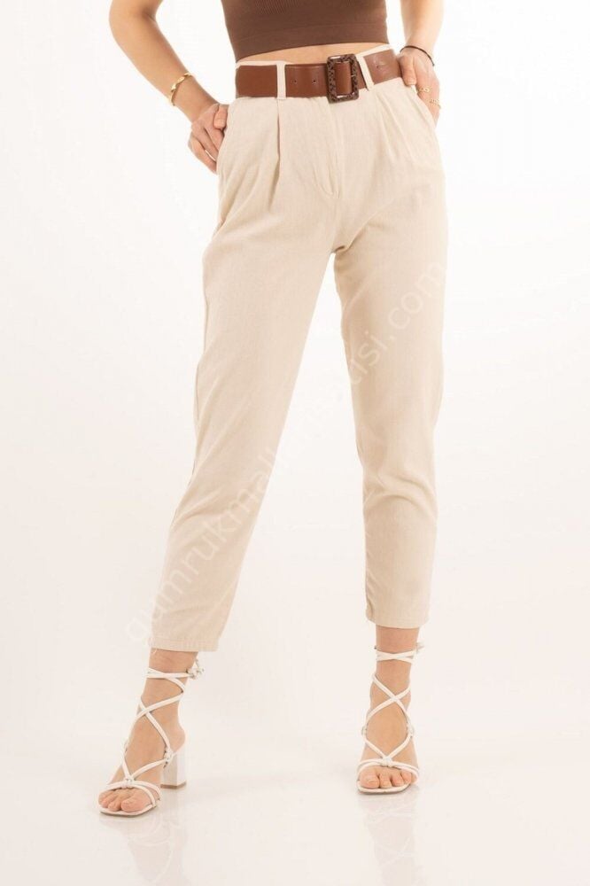 Skny Gabardin Kemerli Pantolon
