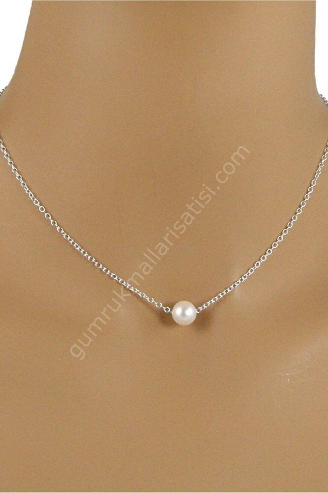Paslanmaz Çelik Zincirli Boncuklu İnci Kolye