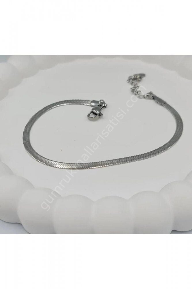 İtalyan Ezme Zincir Gümüş Renk Paslanmaz Çelik Bileklik