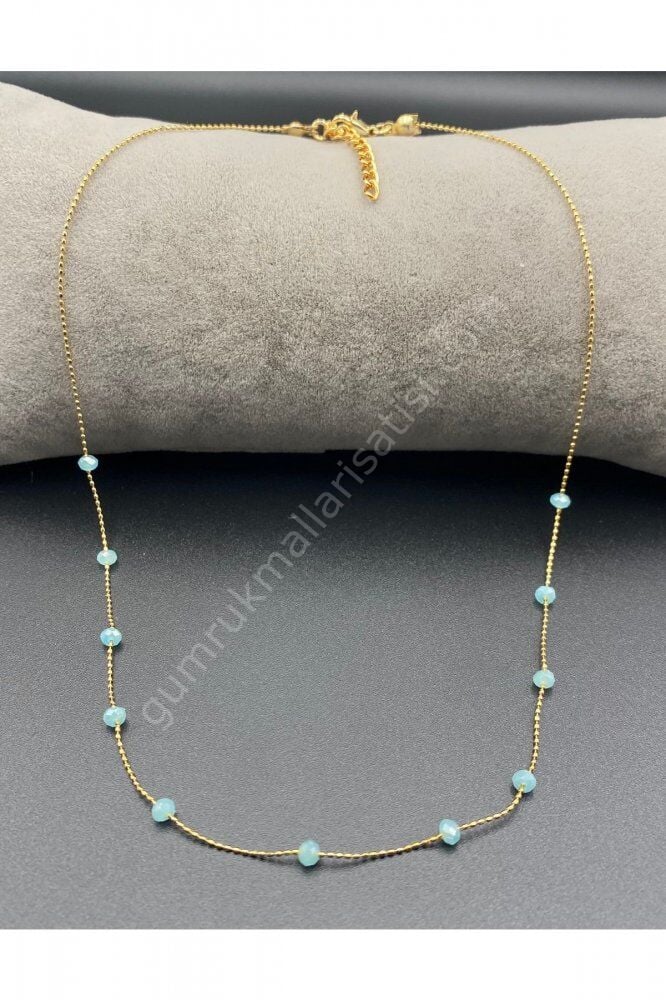 Renkli Doğal Taşlı Altın Kaplama Gold Zincirli Zarif Kolye