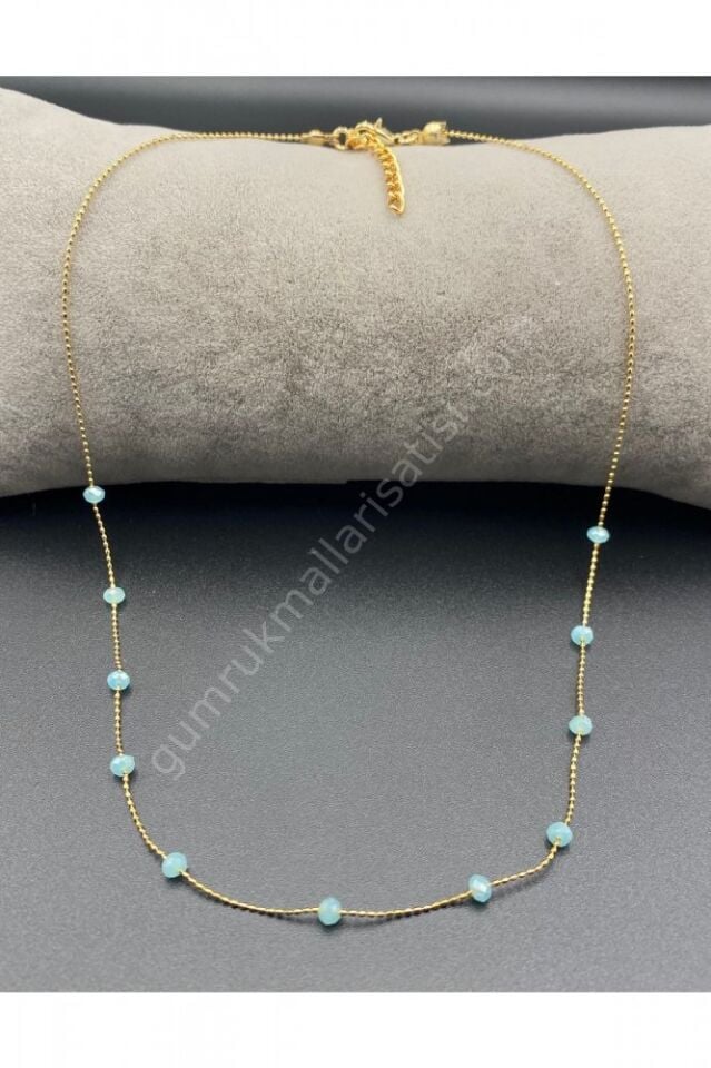 Renkli Doğal Taşlı Altın Kaplama Gold Zincirli Zarif Kolye