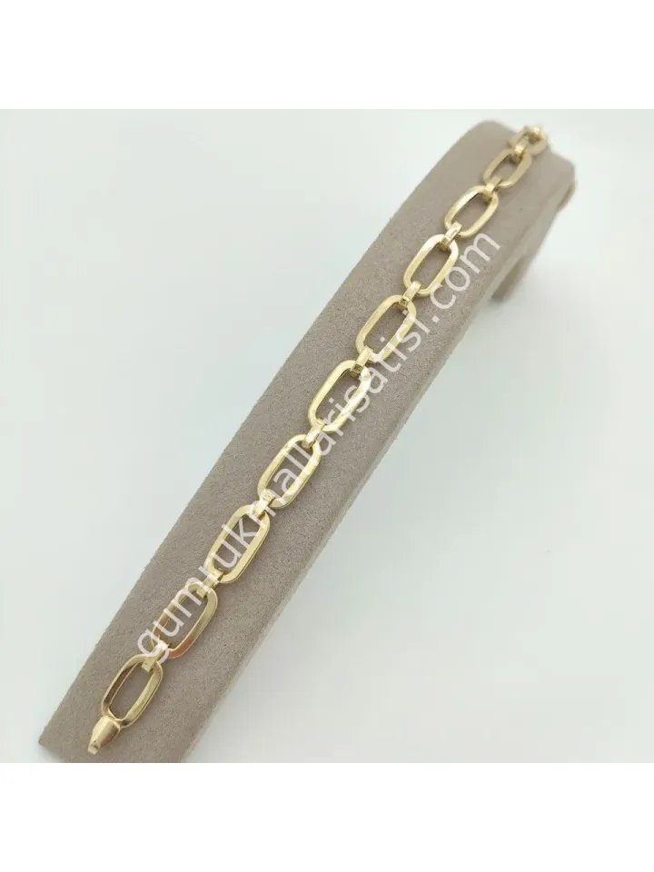 Gold Kaplamalı Yassı Halka Zincir Bileklik