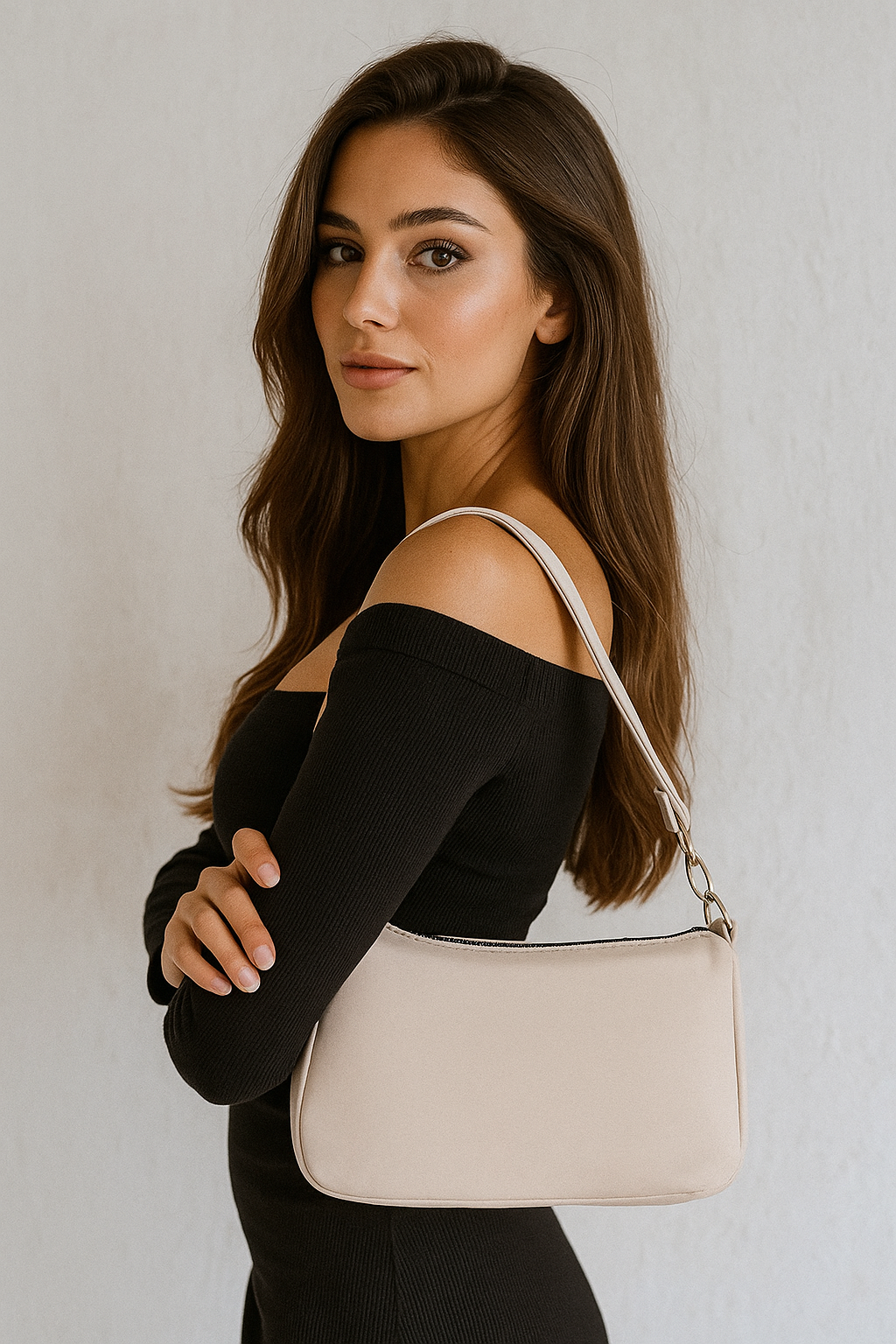 Shaka Krem Günlük Spor Kanvas Kumaş Baget Kadın El Ve Omuz