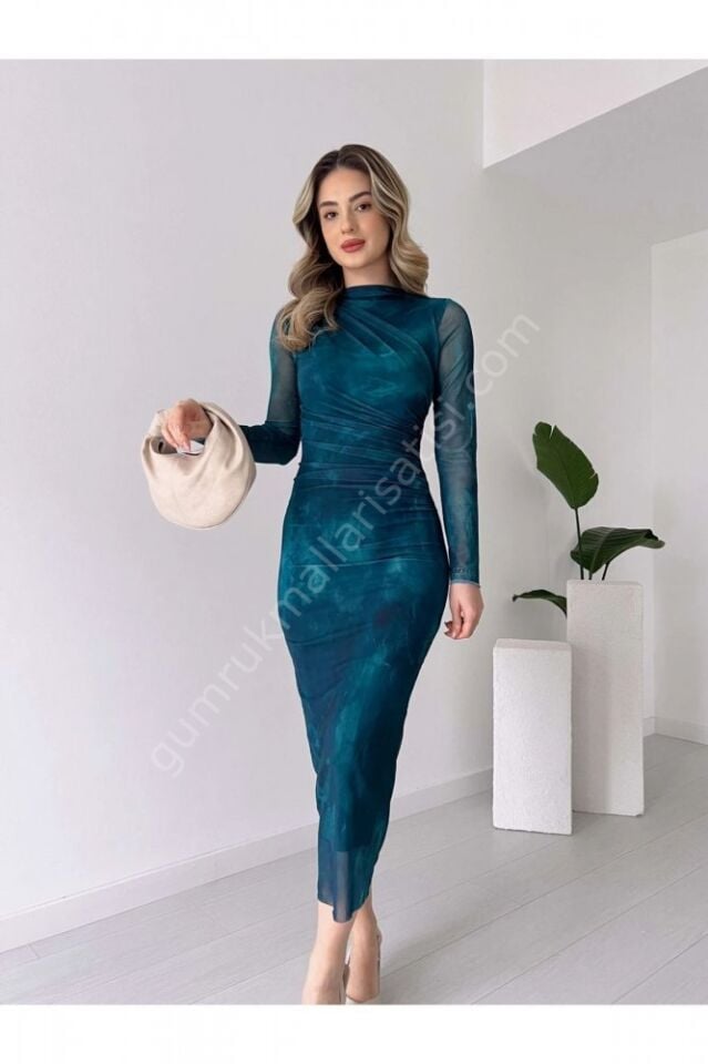 Drapeli Desenli Kamila Tül Elbise