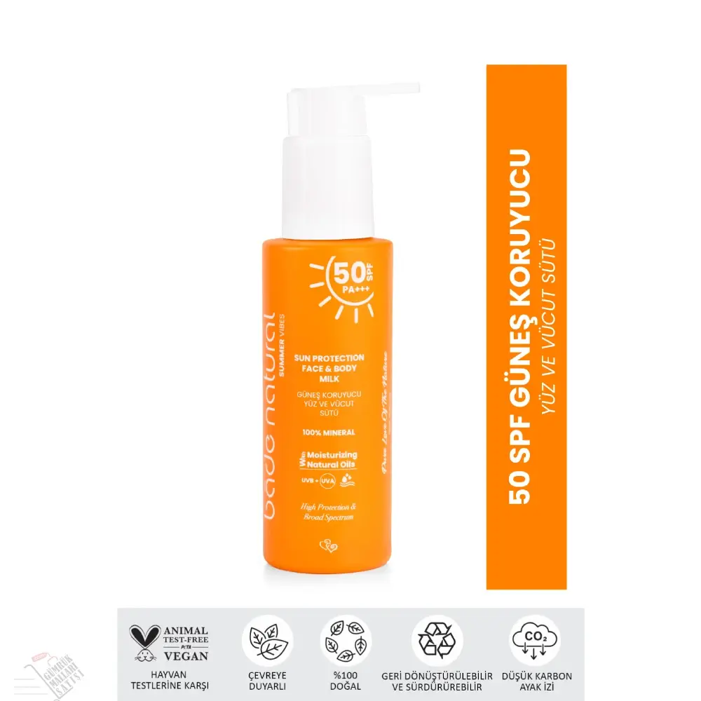 Bade Natural 50 SPF Güneş Koruyucu Yüz ve Vücut Sütü 100 Ml