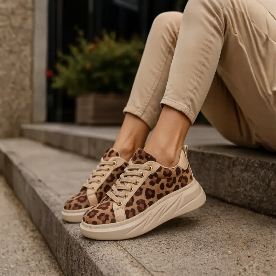 Nerina Leopar Kadife Kalın Tabanlı Gold Detaylı Sneakers