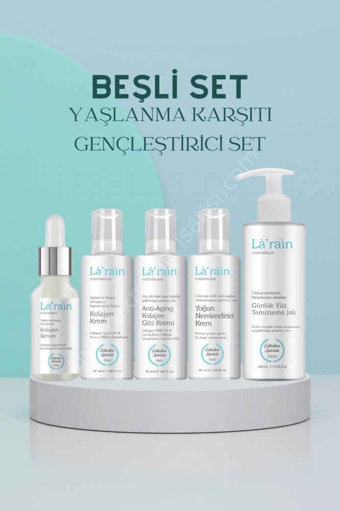 La rain Kolajen Krem + Kolajen Serum + Göz Kremi + Yoğun Nemlendirici + Temizleme Jeli (5Li SET)