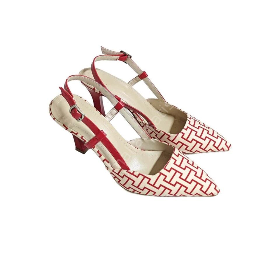 Geometrik Desenli Slingback Topuklu Ayakkabı