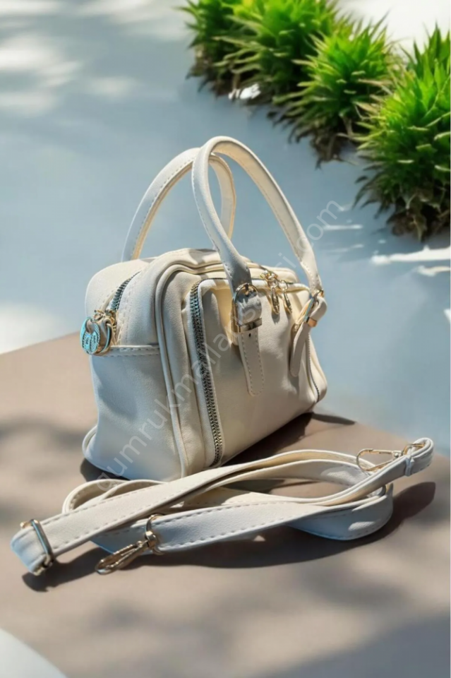 Melissa Boutique Kadın Bej Yumuşak Deri İki Bölmeli Orta Boy El Ve Omuz Çantası