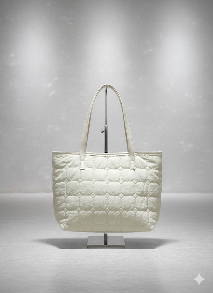 Kapitone Desenli Krem Kadın Omuz Çantası