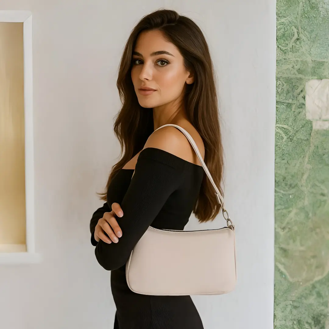 Shaka Krem Günlük Spor Kanvas Kumaş Baget Kadın El Ve Omuz Çantası