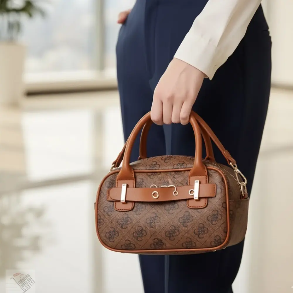 Kahverengi Desenli El ve Omuz Çantası