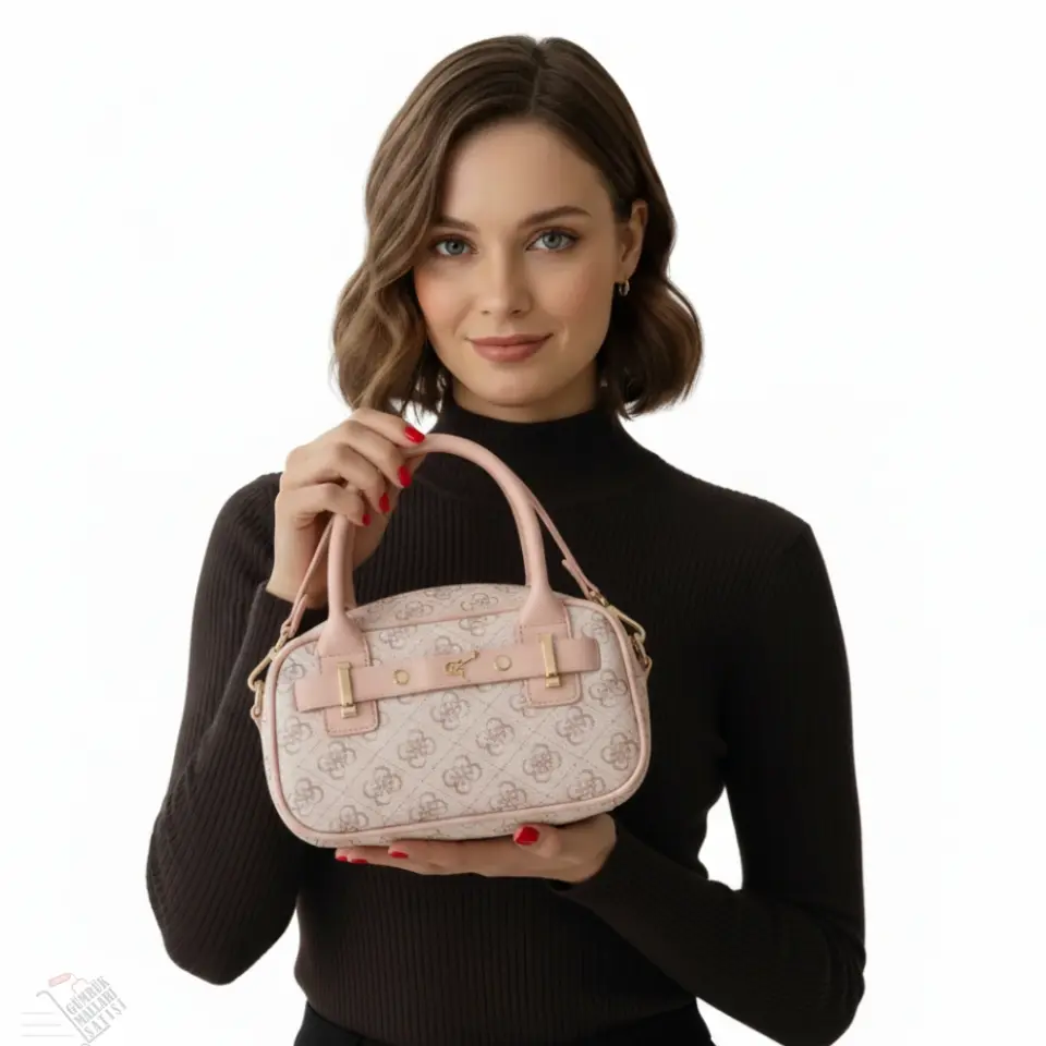 Pudra Renkli Desenli El ve Omuz Çantası