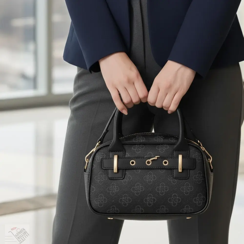 Siyah Monogram Desenli El ve Omuz Çantası