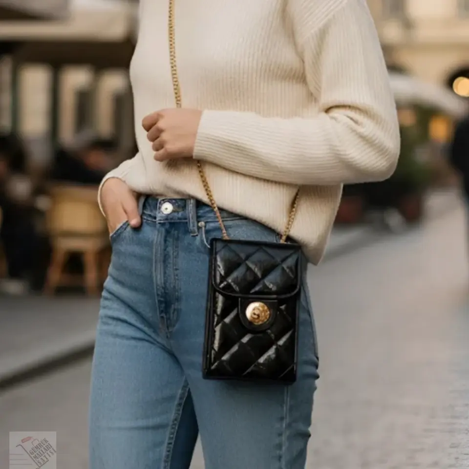 Siyah Kapitone Zincir Askılı Mini Çanta