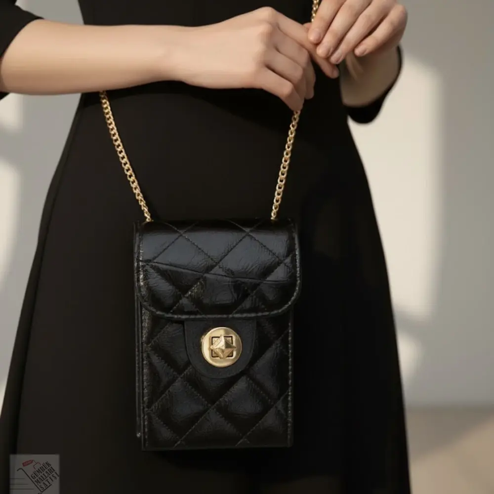 Siyah Kapitone Zincir Askılı Mini Çanta