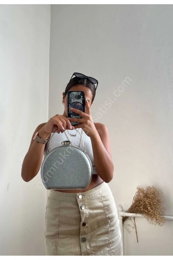 Lowell Home Gümüş Simli Kadın Abiye Çanta Matara