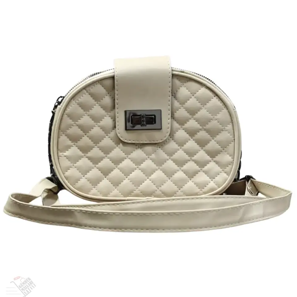 Kadın Kapitone Desenli Zincir Askılı Omuz Çantası Krem