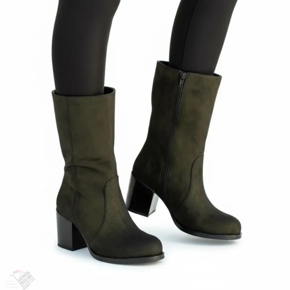 Süet Siyah Topuklu Bot  Fermuarlı Şık ve Rahat Ayakkabı