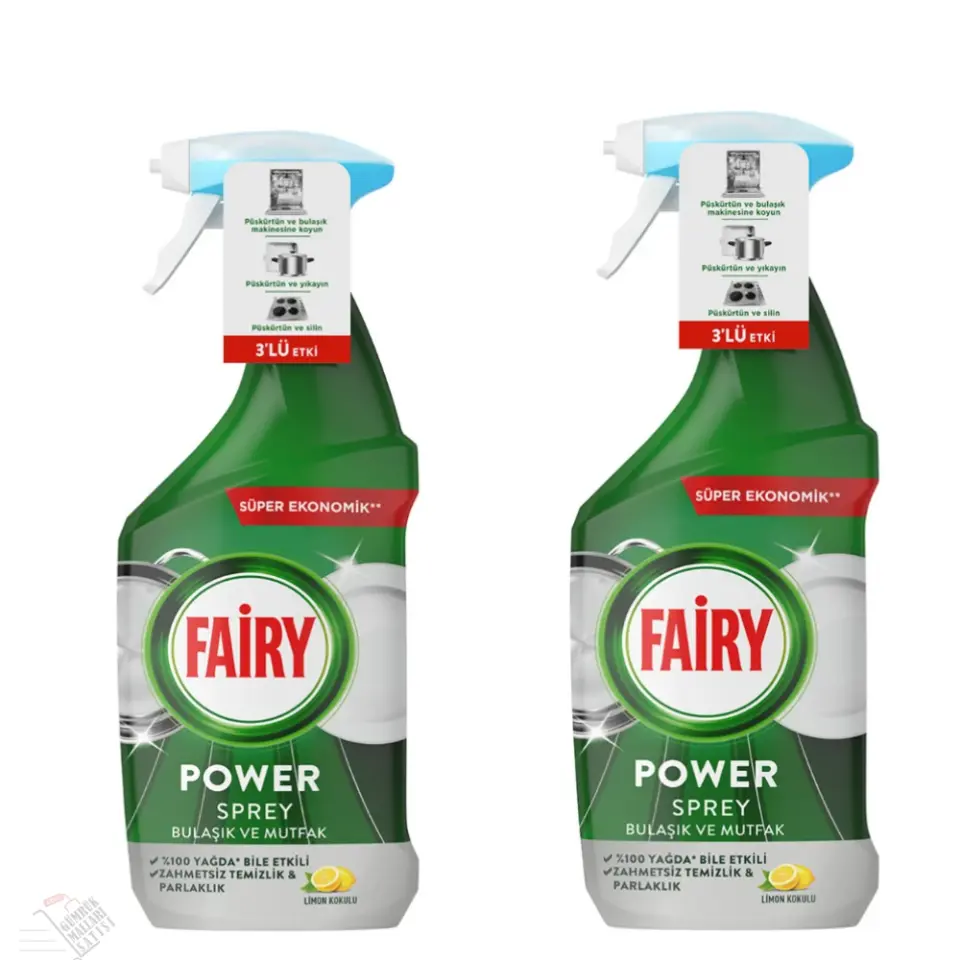 Fairy Power Sprey Bulaşık ve Mutfak Temizleyici Limon Kokulu %100 Yağda Etkili 3'lü Etki