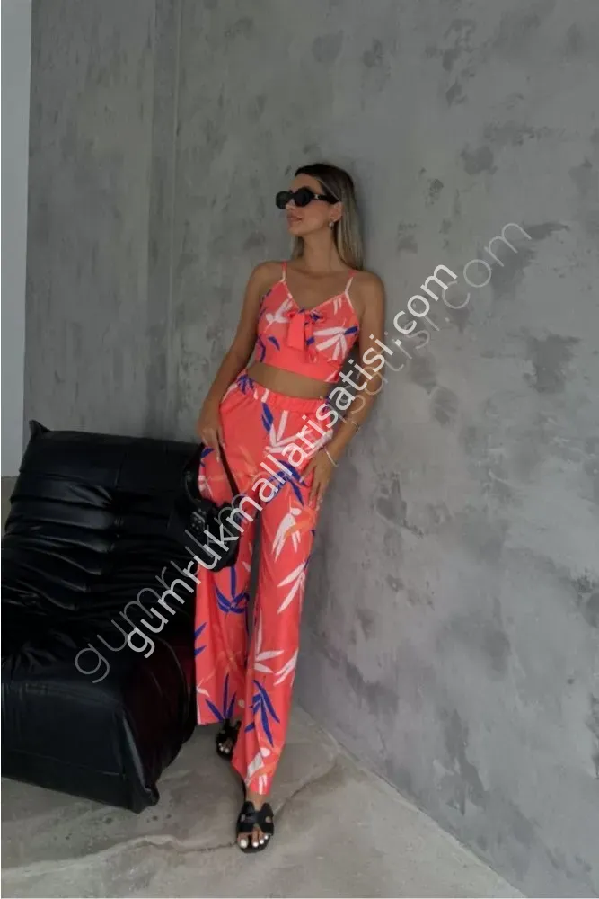 Desenli Bürümcük Krop Türüm Açık Yeşil Takım L - pembe