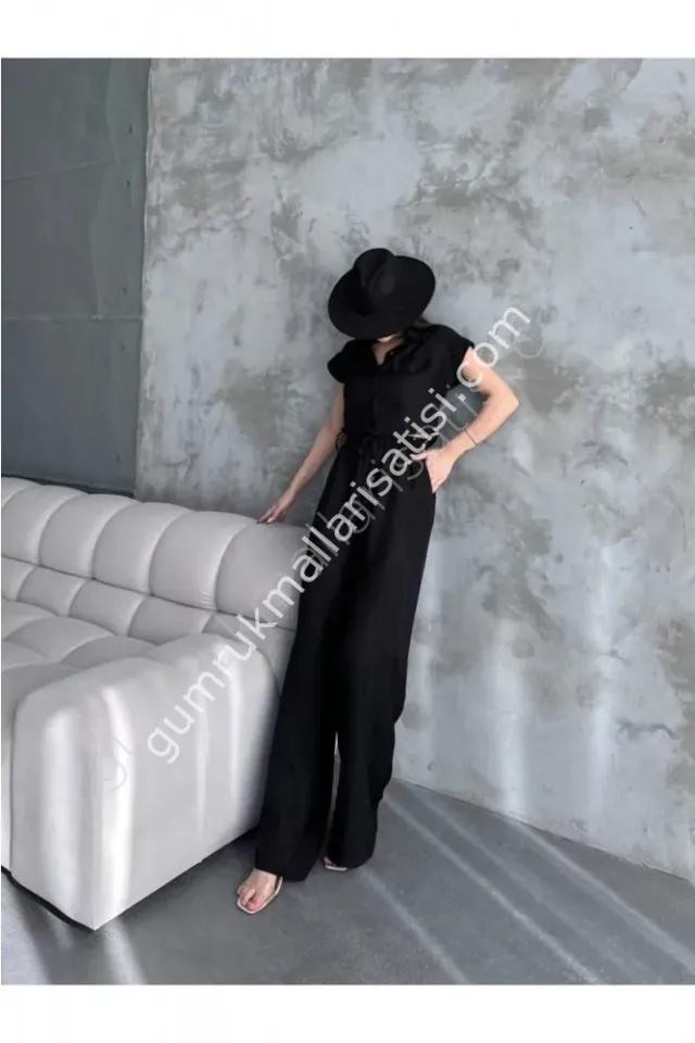 Beyaz Gömlek Crop Palazzo Pantolon M - siyah