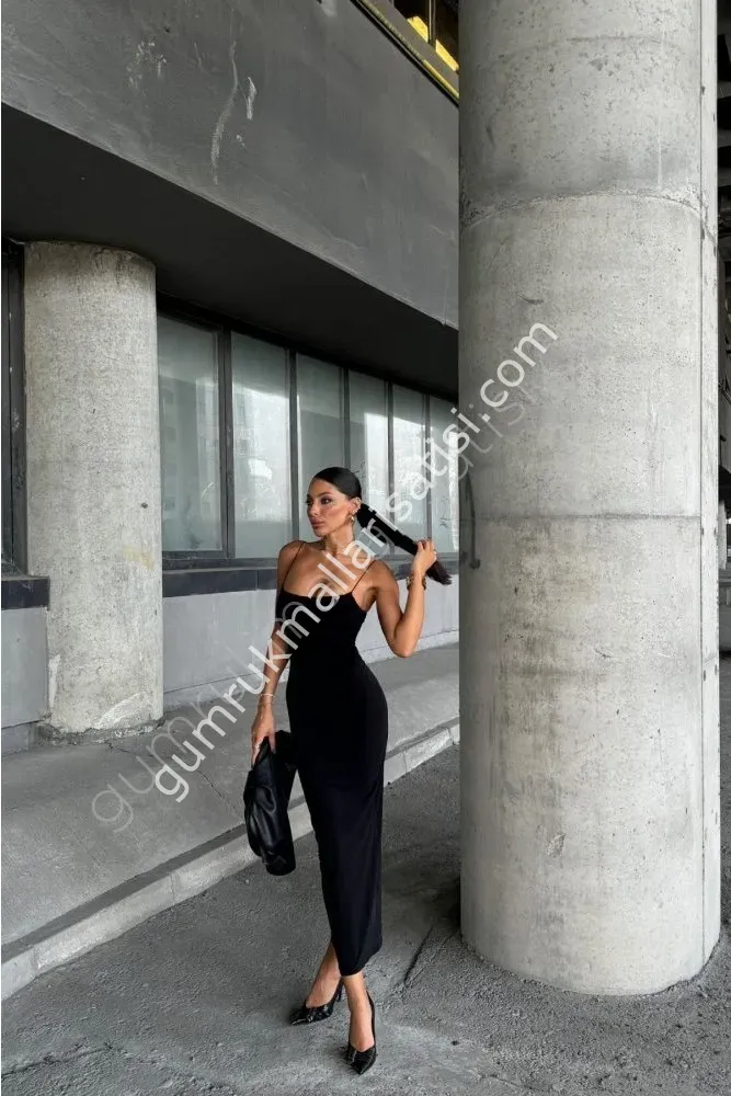 İpli Sandy Zarip Kırmızı Elbise M - siyah